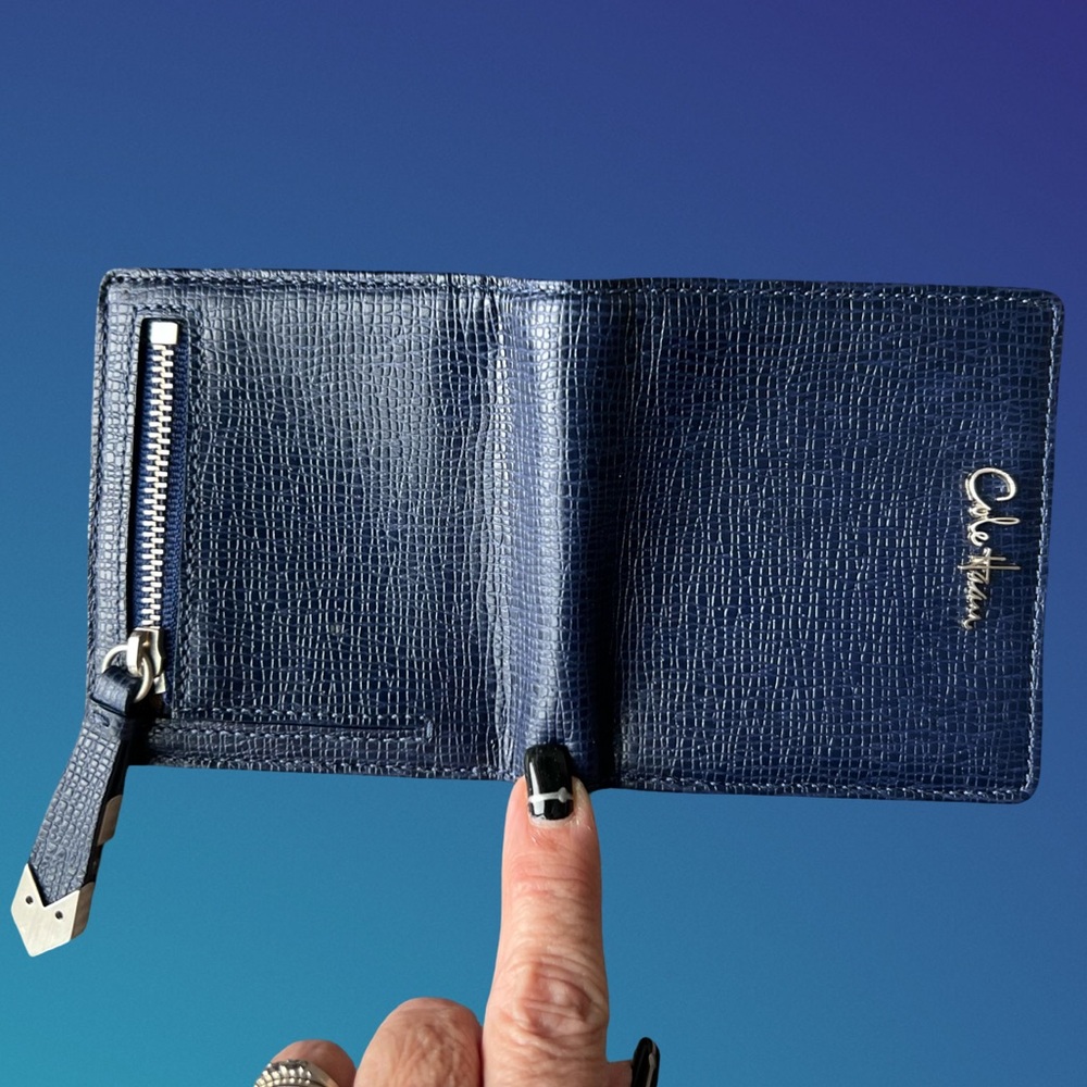 Cole Haan Blue Pebbled Leather Small Wallet/Card Holder - Picture 5 of 13